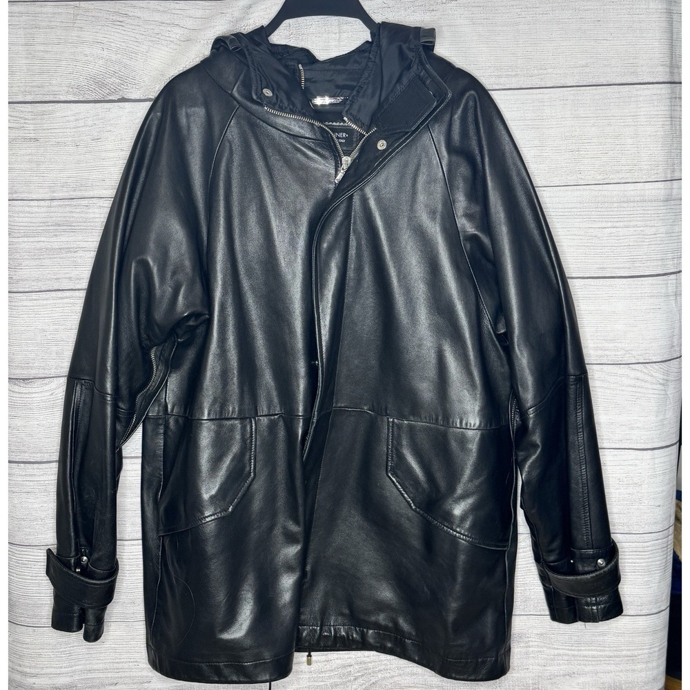 Donald J Pliner Italy Black Leather Parka Jacket Women's Size XL